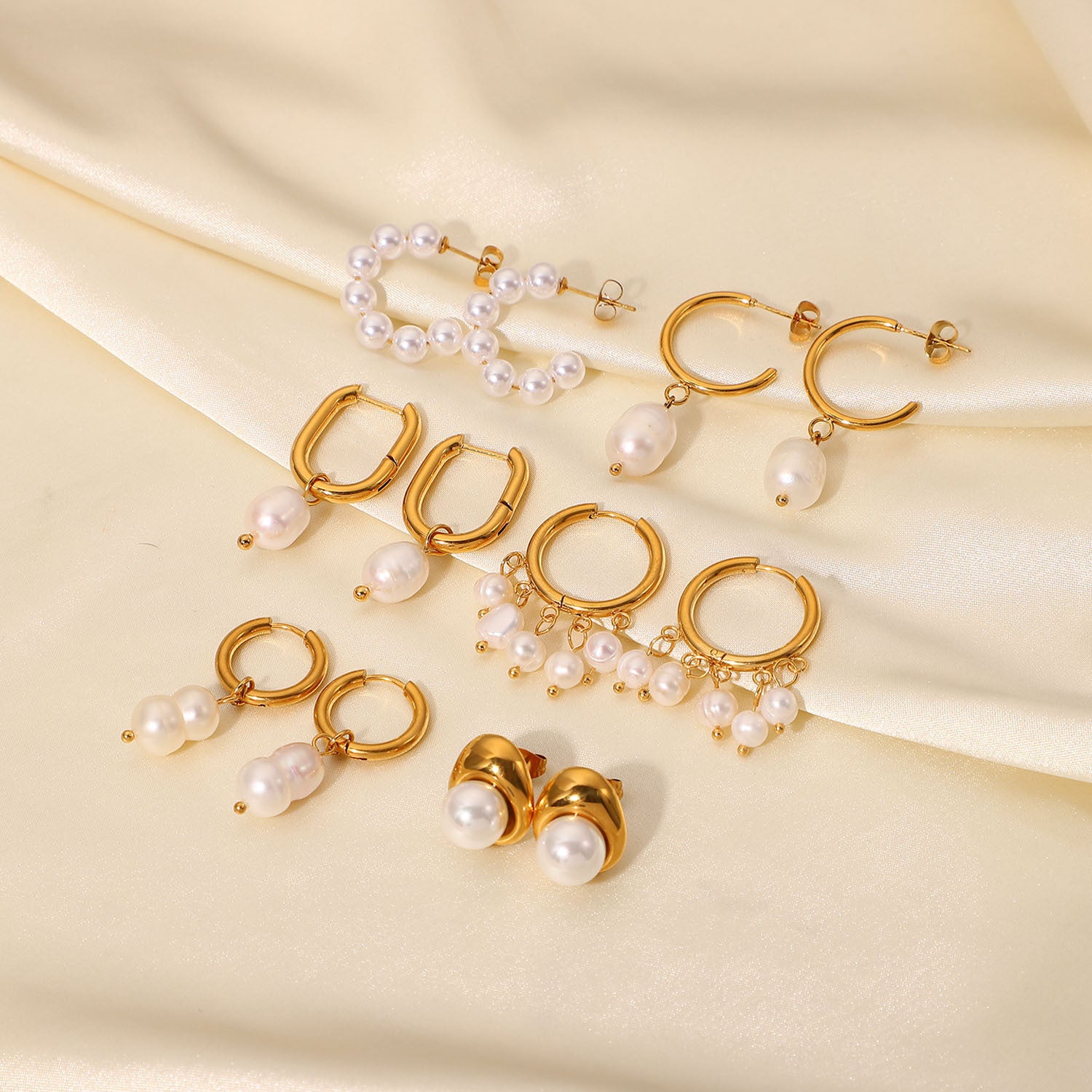 Classic Timeless White Akoya Pearls & Moissanite Diamonds Elegant 18k Vermeil Gold Plated Hoop/Drop Earrings | Mix Mix Style-Mix MIx Style