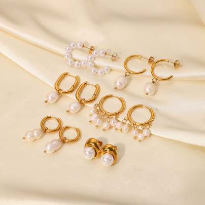 Classic Timeless White Akoya Pearls & Moissanite Diamonds Elegant 18k Vermeil Gold Plated Hoop/Drop Earrings | Mix Mix Style-Mix MIx Style