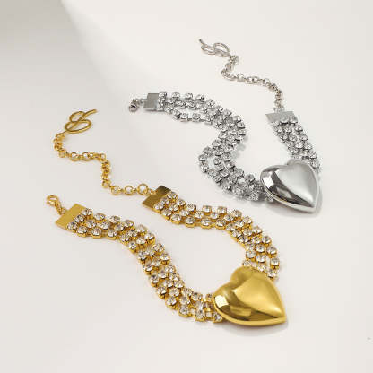Solid Heart Vintage Pendant Round Cuts Diamond Luxury 18k Gold Plated Choker Necklace Jewelry | Mix Mix Style-Mix MIx Style