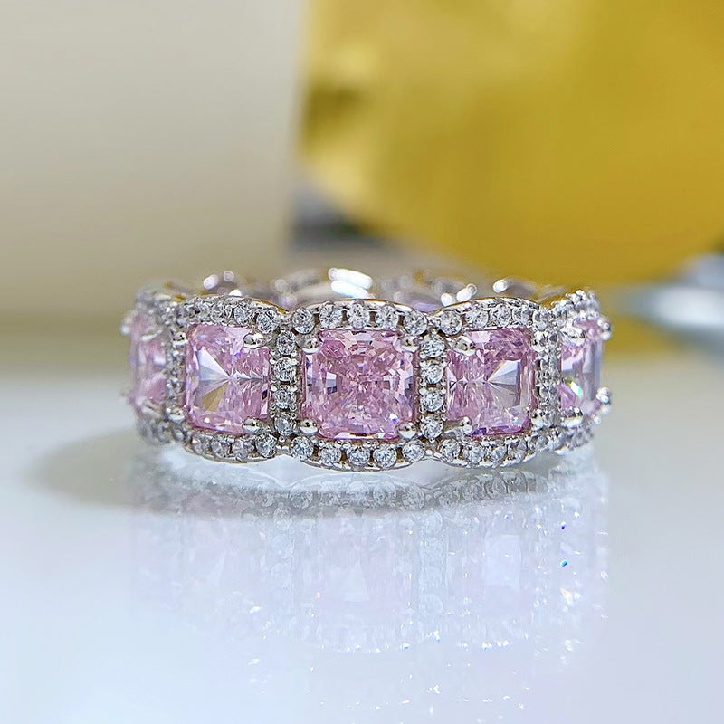 Dazzle Yellow Cusion Cut Moissanite Diamonds 18k White Gold Plated Engagement Band Ring | Mix Mix Style-Mix MIx Style