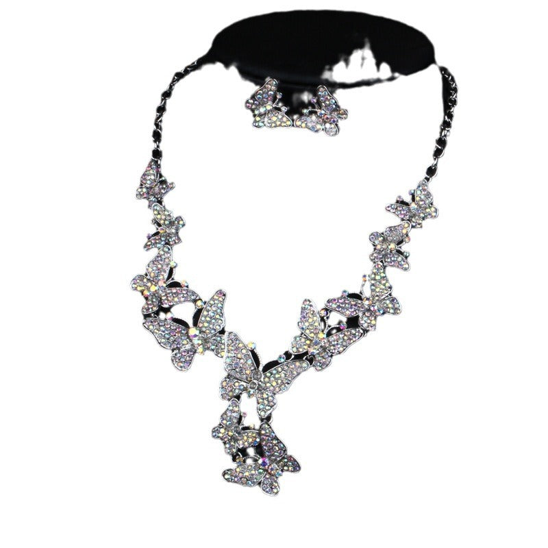 Multicolor Butteflies Retro Classic Pendant Full Diamonds Luxurious 18k Gold Plated Necklace & Earrings Jewelry Set | Mix Mix Style-Mix MIx Style