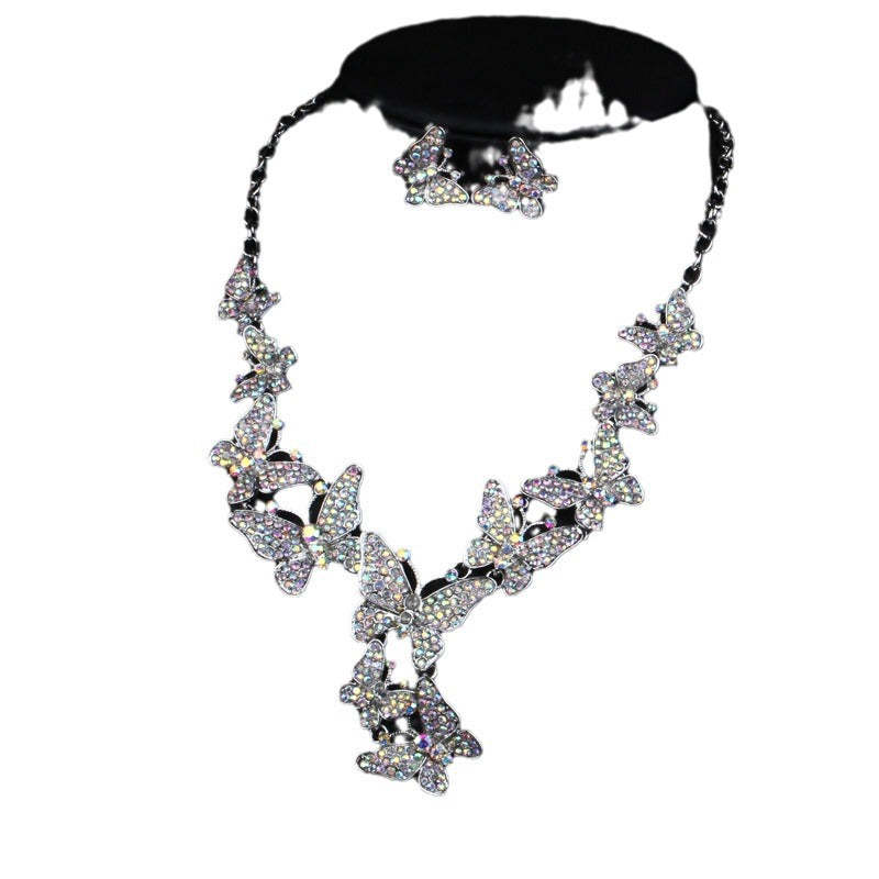 Multicolor Butteflies Retro Classic Pendant Full Diamonds Luxurious 18k Gold Plated Necklace & Earrings Jewelry Set | Mix Mix Style-Mix MIx Style