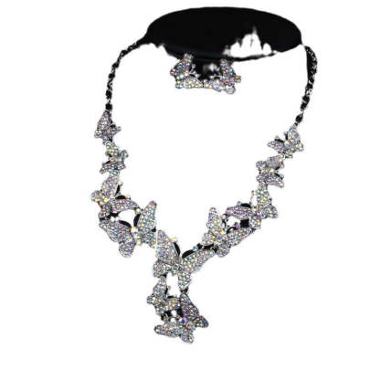 Multicolor Butteflies Retro Classic Pendant Full Diamonds Luxurious 18k Gold Plated Necklace & Earrings Jewelry Set | Mix Mix Style-Mix MIx Style