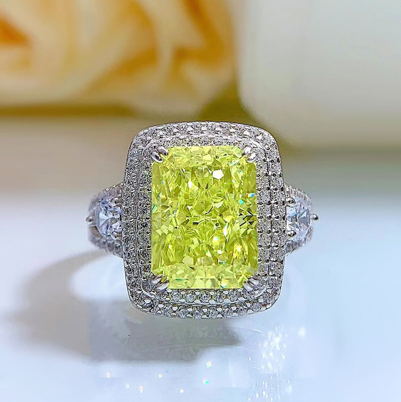 Luxury Yellow Cushion Cut Diamond 4ct 18k White Gold Plated Engagement Ring | Mix Mix Style-Mix MIx Style