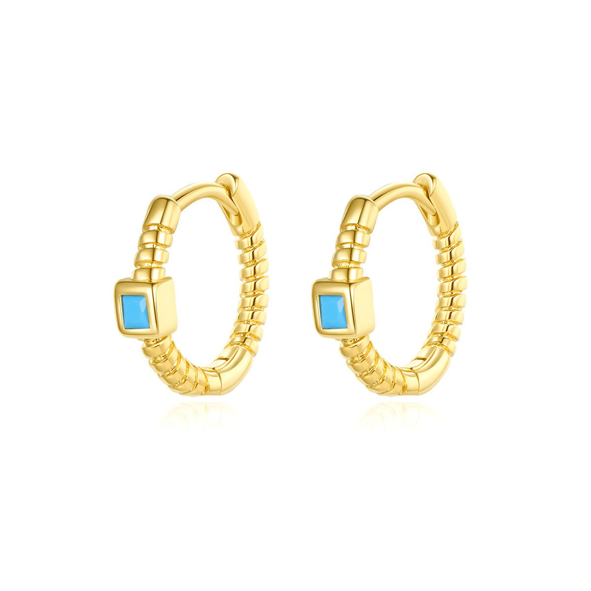 Classic Aquamarine Blue Elegant 18k Vermeil/White Gold Plated Vintage Retro Hoop Earrings | Mix Mix Style-Mix MIx Style
