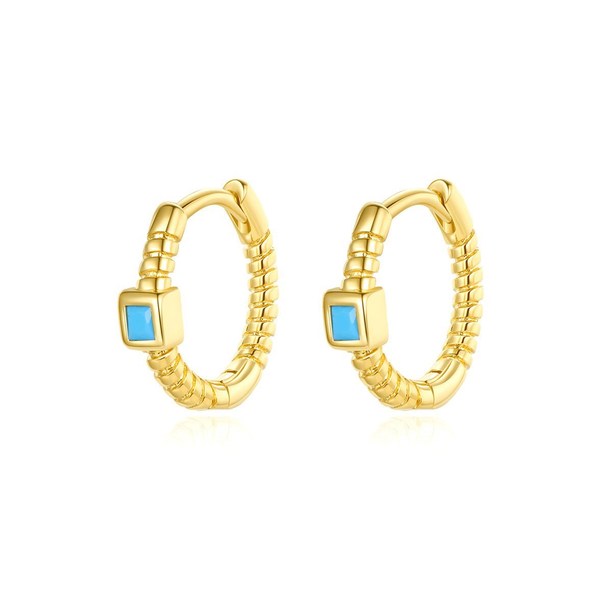 Classic Aquamarine Blue Elegant 18k Vermeil/White Gold Plated Vintage Retro Hoop Earrings | Mix Mix Style-Mix MIx Style