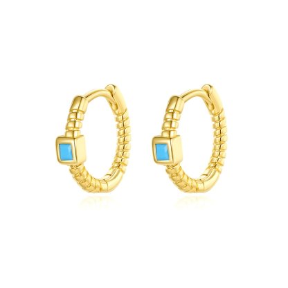Classic Aquamarine Blue Elegant 18k Vermeil/White Gold Plated Vintage Retro Hoop Earrings | Mix Mix Style-Mix MIx Style