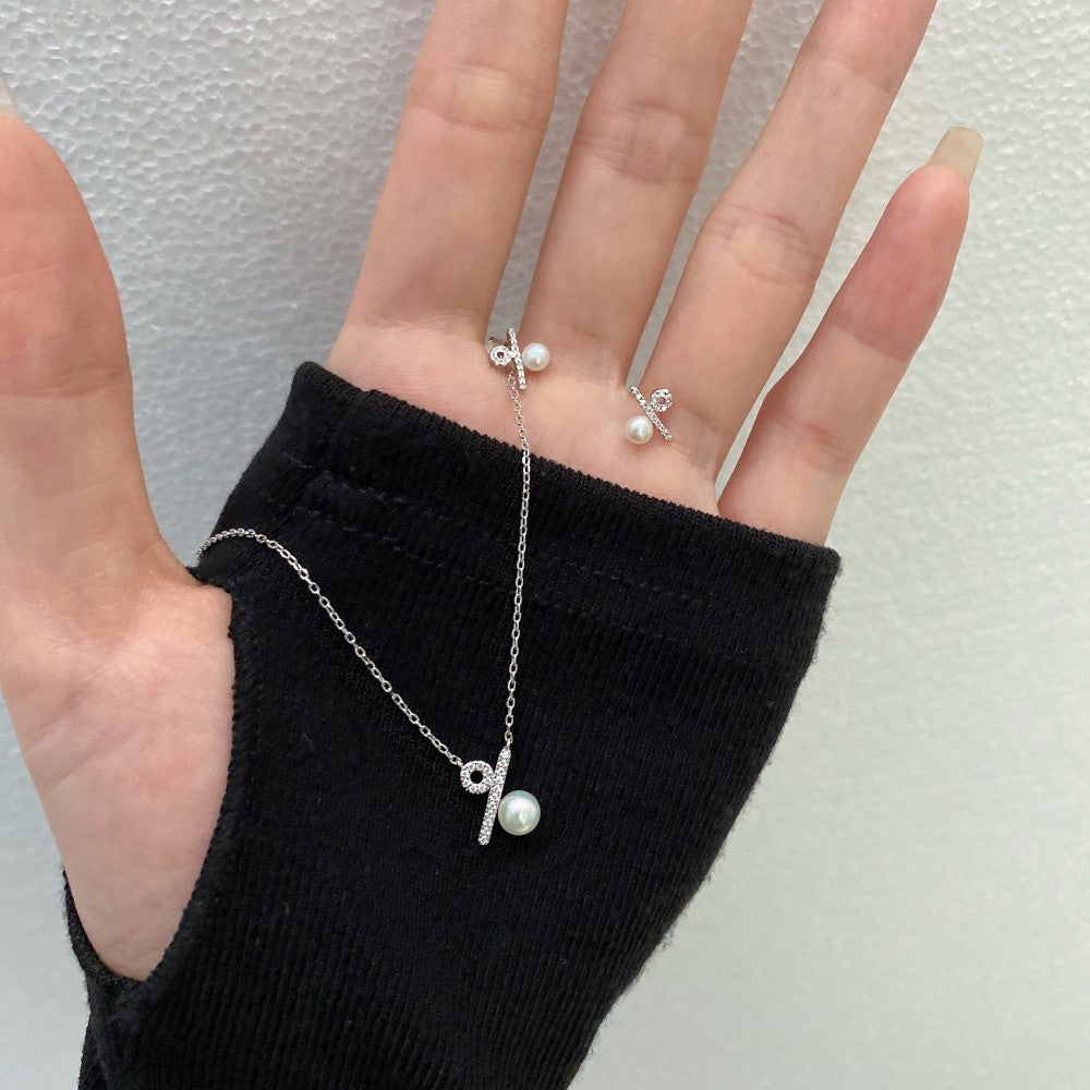 S925 sterling silver 5ct freshwater pearl necklace female niche design % percentage symbol pendant high-end clavicle chain-Mix MIx Style