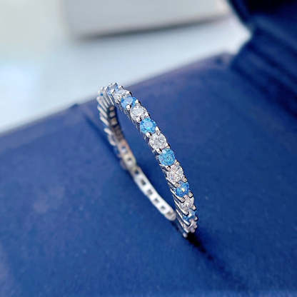 Colorful Dainty Round Cut Moissanite Diamonds Row 18k White Gold Engagement Band Ring | Mix Mix Style-Mix MIx Style