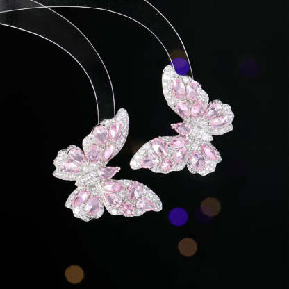 New European and American earrings heavy-duty high-grade color zircon earrings for women with atmospheric s925 silver needle three-dimensional butterfly earrings-Mix MIx Style