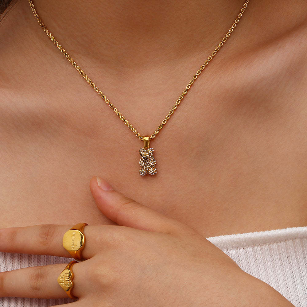 Retro Teddy Bear Classic Solid Diamonds Pendant Luxury 18k Gold Plated Necklace Jewelry | Mix Mix Style-Mix MIx Style