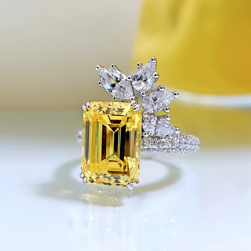 Yellow Rectangular Asscher Cut Moissanite Diamond 4ct 18k White Gold Engagement Ring | Mix Mix Style-Mix MIx Style