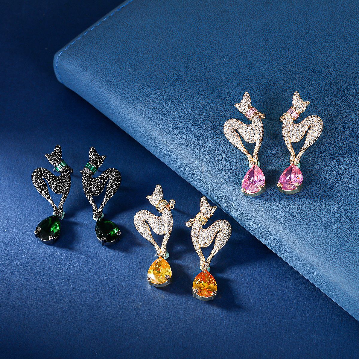 Otina 2021 Animal Full Zirconia S925 Earrings for Women Inlaid with Pink Gemstones Water Drops Luxurious French Design-Mix MIx Style