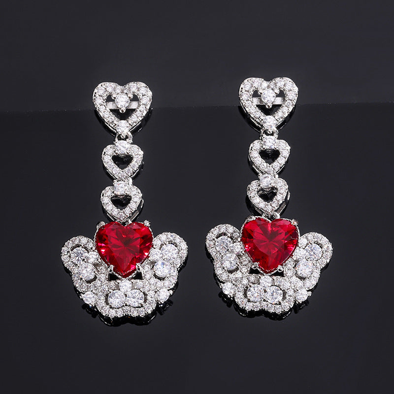 Red/Pink/Yellow Retro Pendant Heart Cut Diamond Luxury 18k White Gold Plated Necklace Earrings Jewelry Set | Mix Mix Style-Mix MIx Style