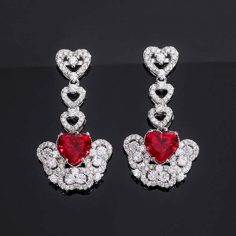 Red/Pink/Yellow Retro Pendant Heart Cut Diamond Luxury 18k White Gold Plated Necklace Earrings Jewelry Set | Mix Mix Style-Mix MIx Style