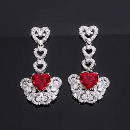 Red/Pink/Yellow Retro Pendant Heart Cut Diamond Luxury 18k White Gold Plated Necklace Earrings Jewelry Set | Mix Mix Style-Mix MIx Style