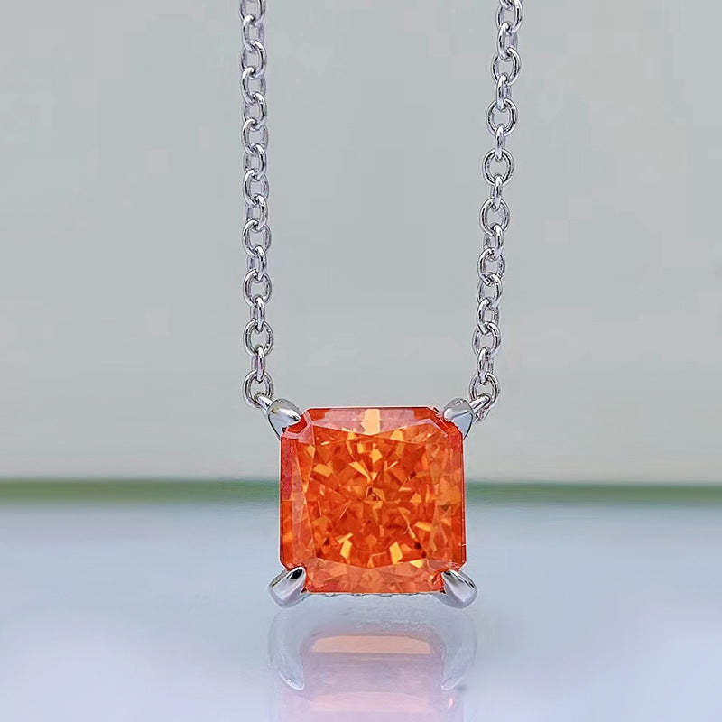 Mujing Jewelry New Pink High 2.5ct Carbon Diamond Pendant Inlaid 8*8 Geometric Simple 925 Silver Necklace 40+3-Mix MIx Style