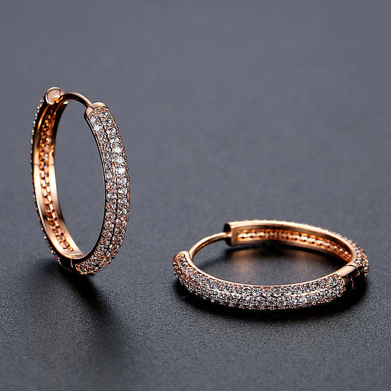 Circle Classic Trendy Full Moissanite Diamonds Elegant 18k White/Vermeil/Rose Gold Plated Hoop Earrings | Mix Mix Style-Mix MIx Style