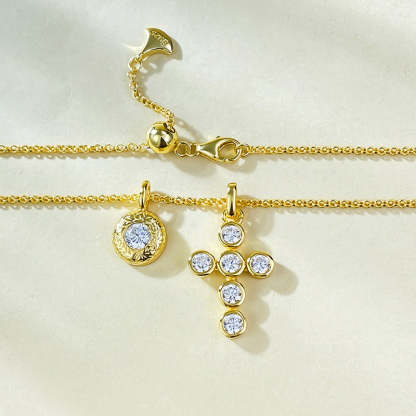 Gold Cross Retro Pendant Round Cut Diamonds Luxury 18k Gold Plated Necklace Jewelry | Mix Mix Style-Mix MIx Style