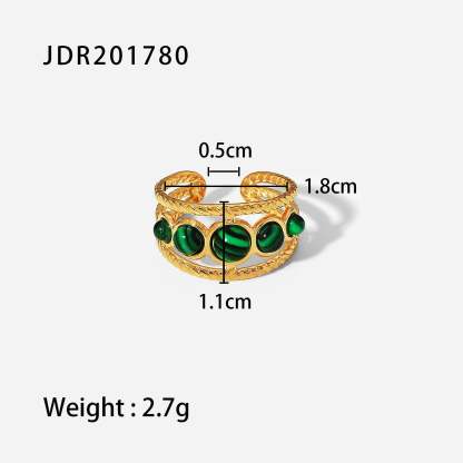 European and American retro stainless steel ring 18k gold plated ring inlaid with malachite jewelry wholesale-Mix MIx Style