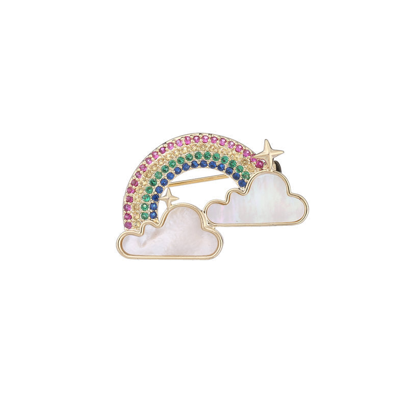 2024 new designer clothing color zircon natural mother-of-pearl inlaid brooch cloud rainbow small brooch-Mix MIx Style