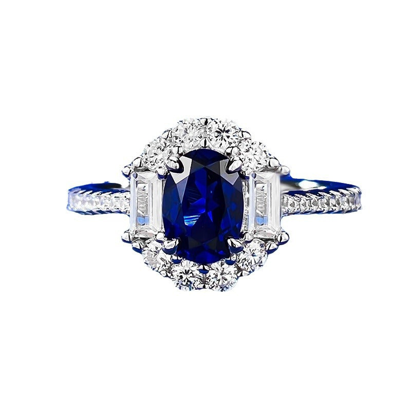 Mujing Jewelry S925 Silver 2.5ct New Sapphire 5*7 Oval Ring Women's Luxury Full Diamond Fashion Versatile Daily Style-Mix MIx Style
