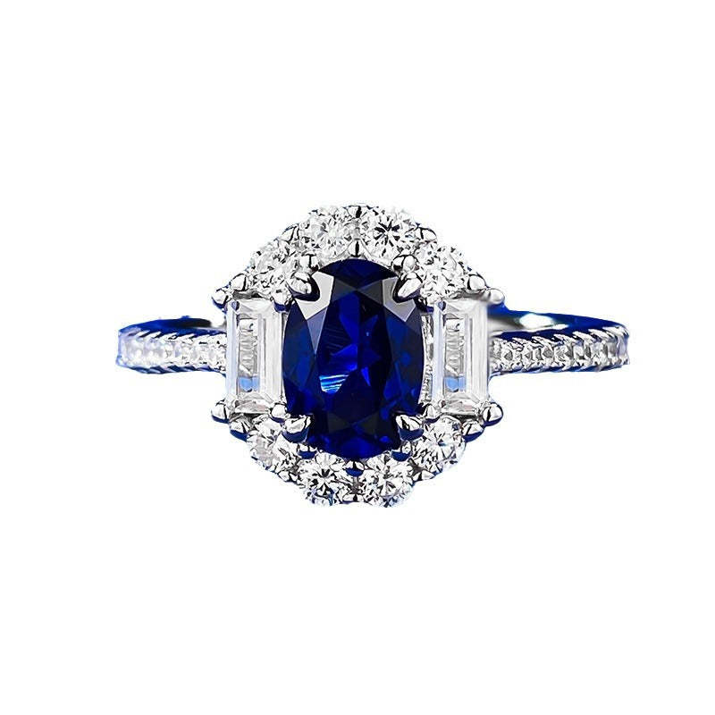 Mujing Jewelry S925 Silver 2.5ct New Sapphire 5*7 Oval Ring Women's Luxury Full Diamond Fashion Versatile Daily Style-Mix MIx Style