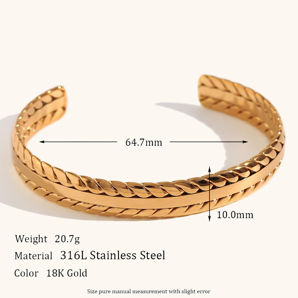 European and American cross-border simple double-sided woven pattern open titanium steel bracelet stainless steel gold-plated niche bracelet jewelry for women-Mix MIx Style