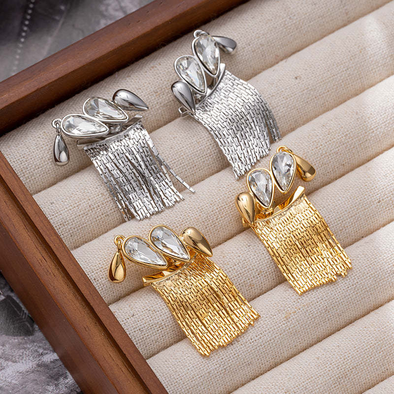 Tassel earrings for women light luxury cold style high-end water drop earrings detachable fashionable temperament 925 silver needle earrings-Mix MIx Style