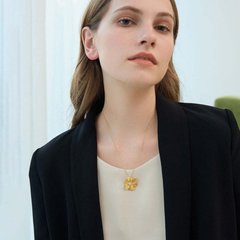 Gold Flower Vintage Classic Pendant Diamond Luxury 18k Gold Plated Necklace Jewelry | Mix Mix Style-Mix MIx Style