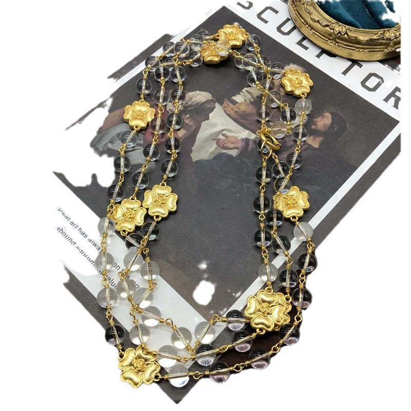 Flowers Yellow Beads Vintage Retro Classic Luxury 18k Gold Vermeil Plated Necklace Earrings Jewelry Set | Mix Mix Style-Mix MIx Style