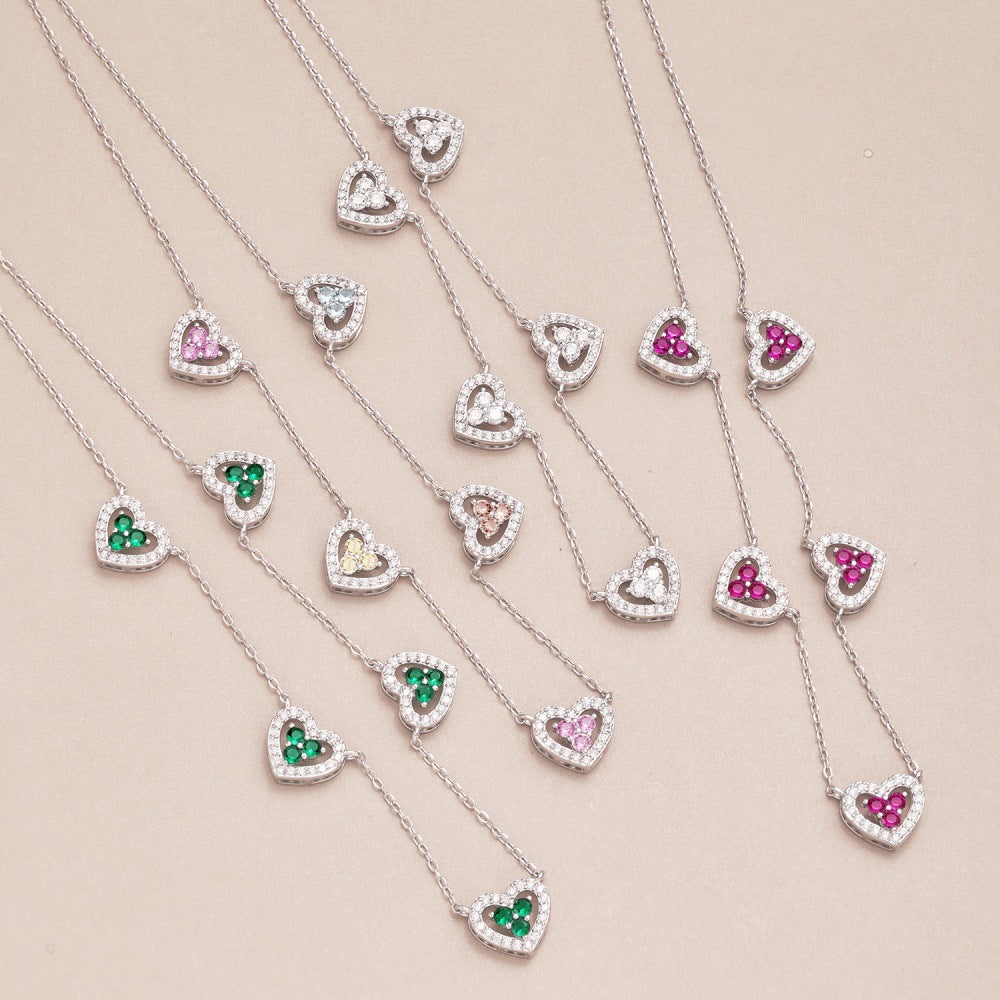 Linlang S925 sterling silver rainbow love necklace women's color zircon hollow design heart-shaped pendant clavicle chain wholesale-Mix MIx Style