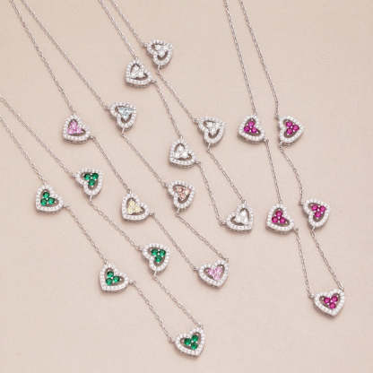 Linlang S925 sterling silver rainbow love necklace women's color zircon hollow design heart-shaped pendant clavicle chain wholesale-Mix MIx Style