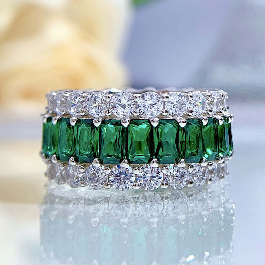 Mujing high carbon diamond emerald full diamond row ring S925 silver simulated diamond ring women's fashion style-Mix MIx Style