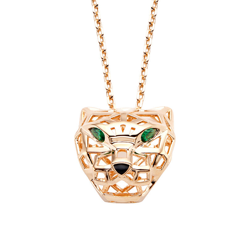 2021 Cross-border New Hollow Leopard Head Necklace Gold-plated Green-eyed Leopard Pendant Punk Style Unisex Sweater Chain-Mix MIx Style