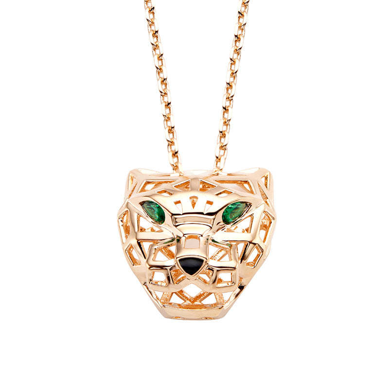 2021 Cross-border New Hollow Leopard Head Necklace Gold-plated Green-eyed Leopard Pendant Punk Style Unisex Sweater Chain-Mix MIx Style