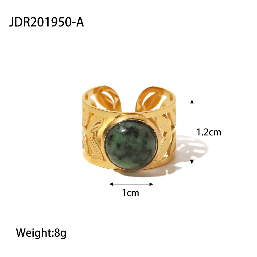 European and American retro stainless steel ring 18k gold plated ring inlaid with malachite jewelry wholesale-Mix MIx Style