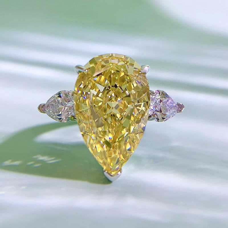 Yellow Drop Pear Cut Moissanite Diamond 5ct 18k White Gold Plated Engagement Ring | Mix Mix Style-Mix MIx Style