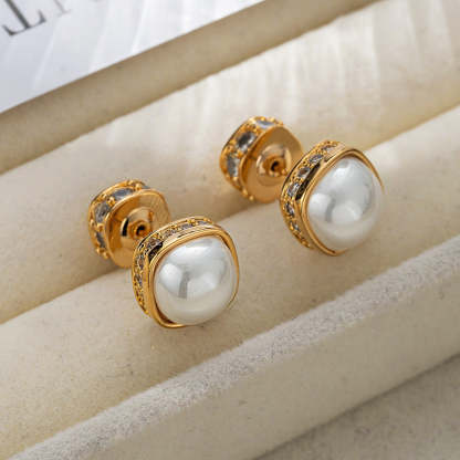 Light luxury pearl earrings, feminine, high-end, fashionable diamond-encrusted earrings, 2024 new French retro earrings-Mix MIx Style