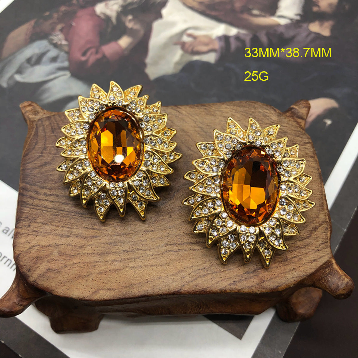Orange Vintage Retro Pendant Oval Cut Diamond Akoya Pearls Luxury 18k Gold Plated Necklace Earrings Set | Mix Mix Style-Mix MIx Style