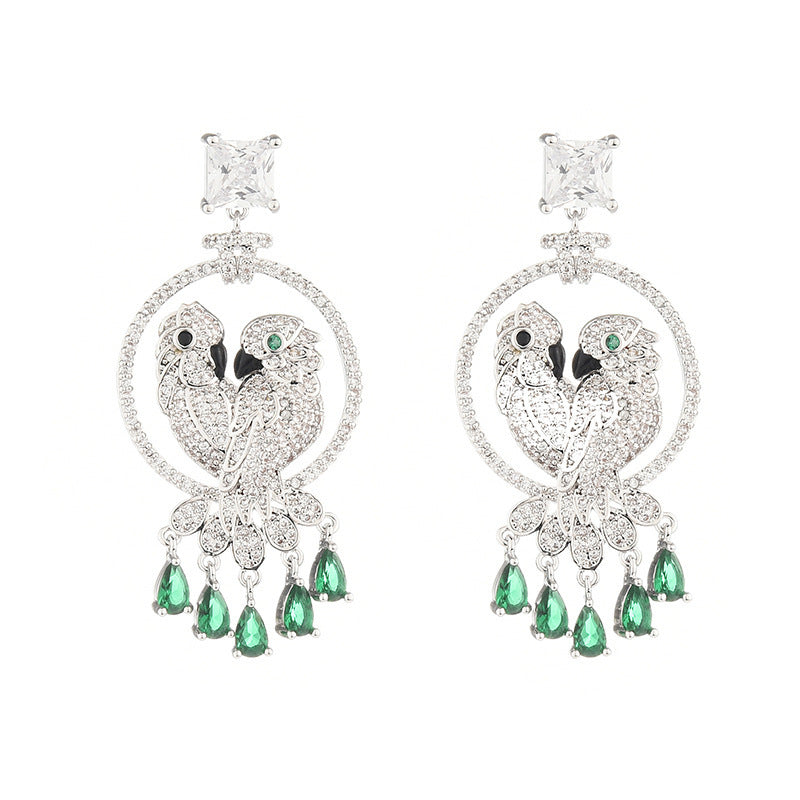 European and American earrings micro-paved chrysoprase double parrot earrings women's drop gem evening lovebird luxury earrings wholesale-Mix MIx Style