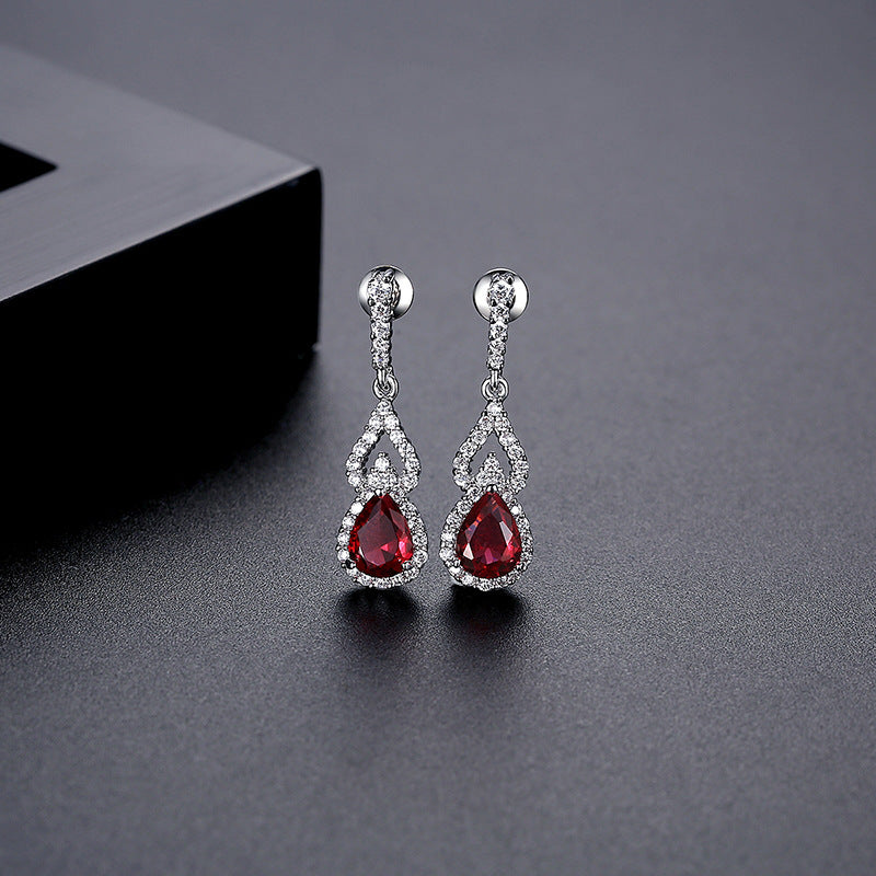 Green - Red - Blue Classic Pear Cut Moissanite Diamonds Elegant 18k White Gold Plated Vintage Retro Drop Earrings | Mix Mix Style-Mix MIx Style