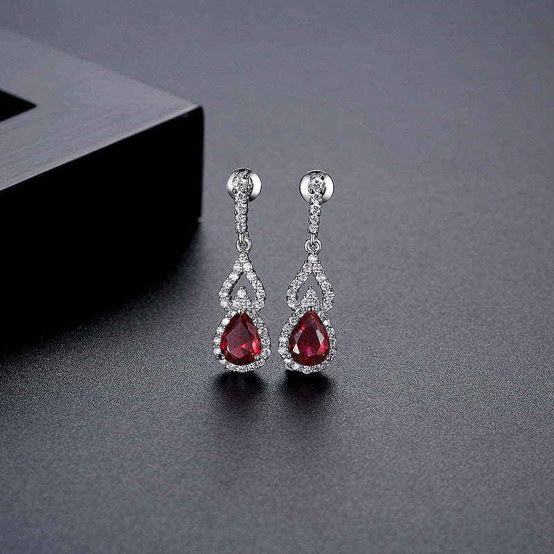 Green - Red - Blue Classic Pear Cut Moissanite Diamonds Elegant 18k White Gold Plated Vintage Retro Drop Earrings | Mix Mix Style-Mix MIx Style