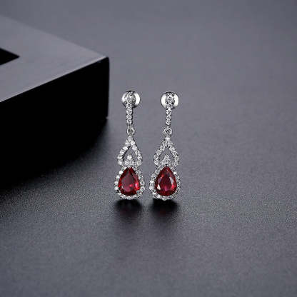 Green - Red - Blue Classic Pear Cut Moissanite Diamonds Elegant 18k White Gold Plated Vintage Retro Drop Earrings | Mix Mix Style-Mix MIx Style