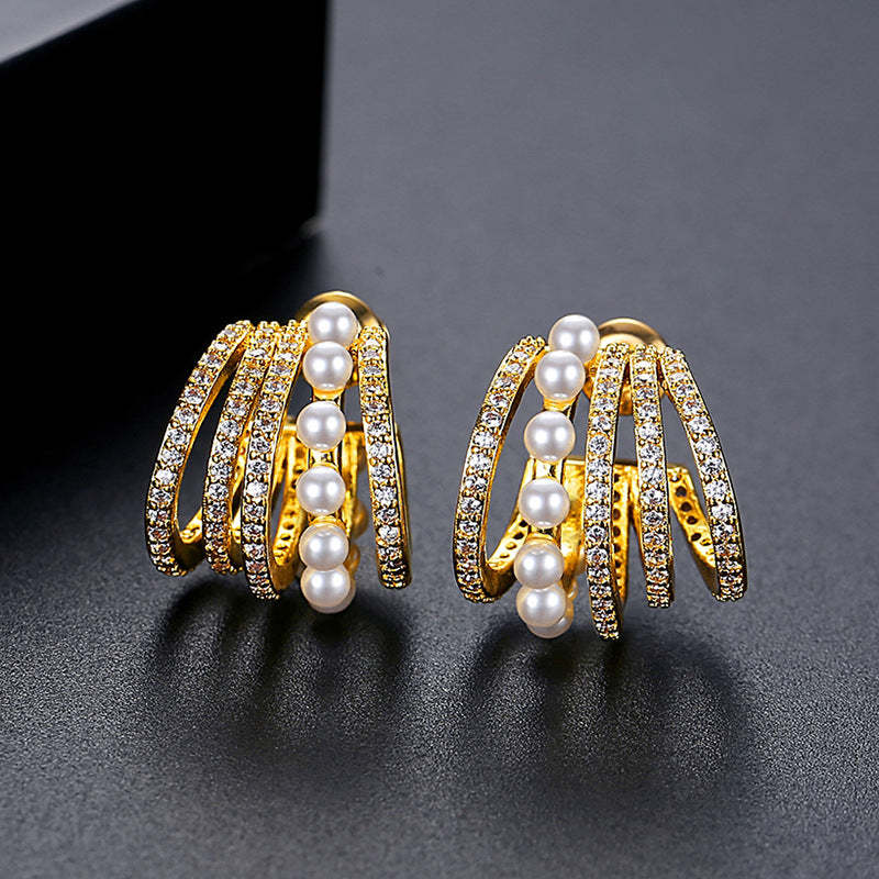 Jinse light luxury high-end C-shaped earrings creative niche all-match geometric earrings ins celebrity fashion pearl earrings-Mix MIx Style