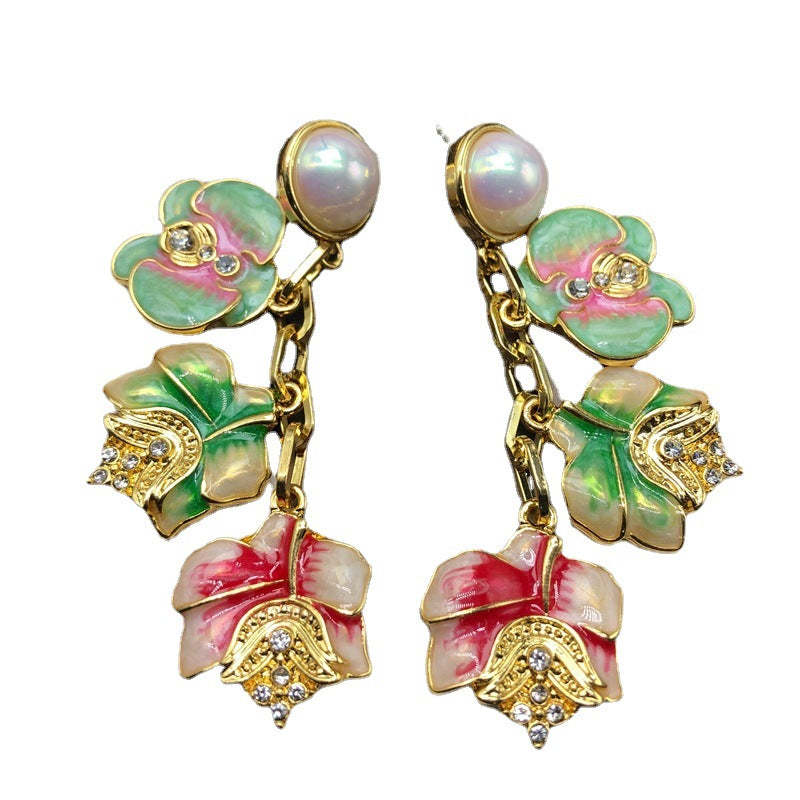 Multicolor Flowers Vintage Pendant Akoya Pearl Luxury 18k Gold Plated Necklace Earring Bracelet Jewelry Set | Mix Mix Style-Mix MIx Style