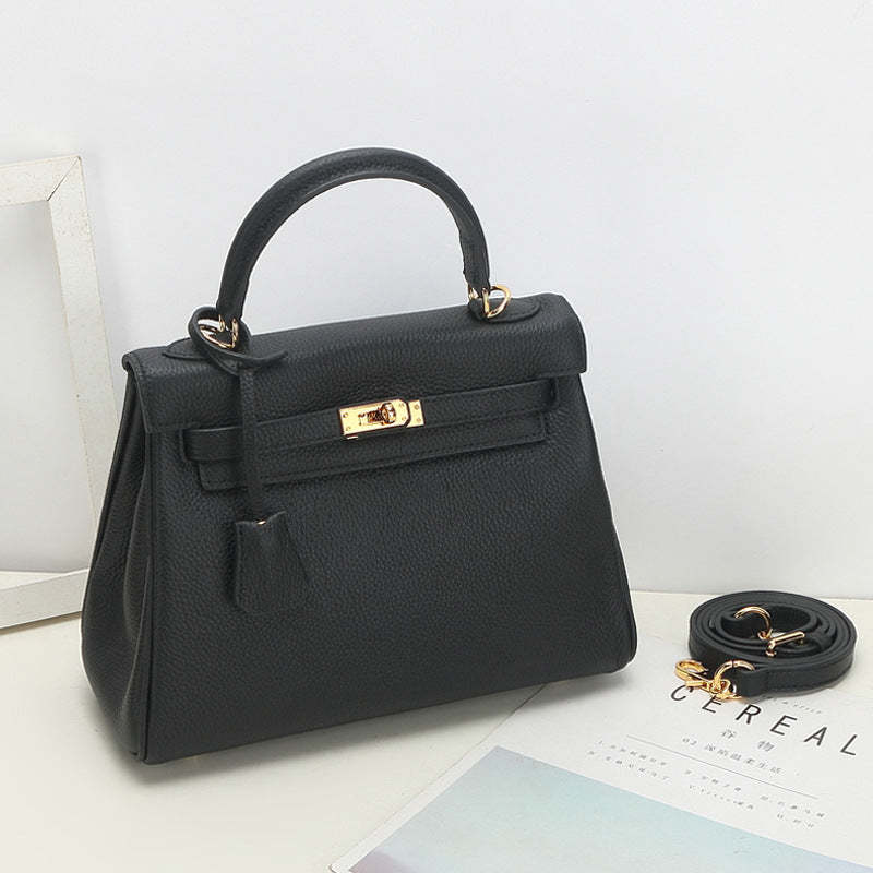 Upgraded version of togo grain top layer leather Kelly bag wide shoulder strap genuine leather shoulder messenger bag simple texture handbag-Mix MIx Style