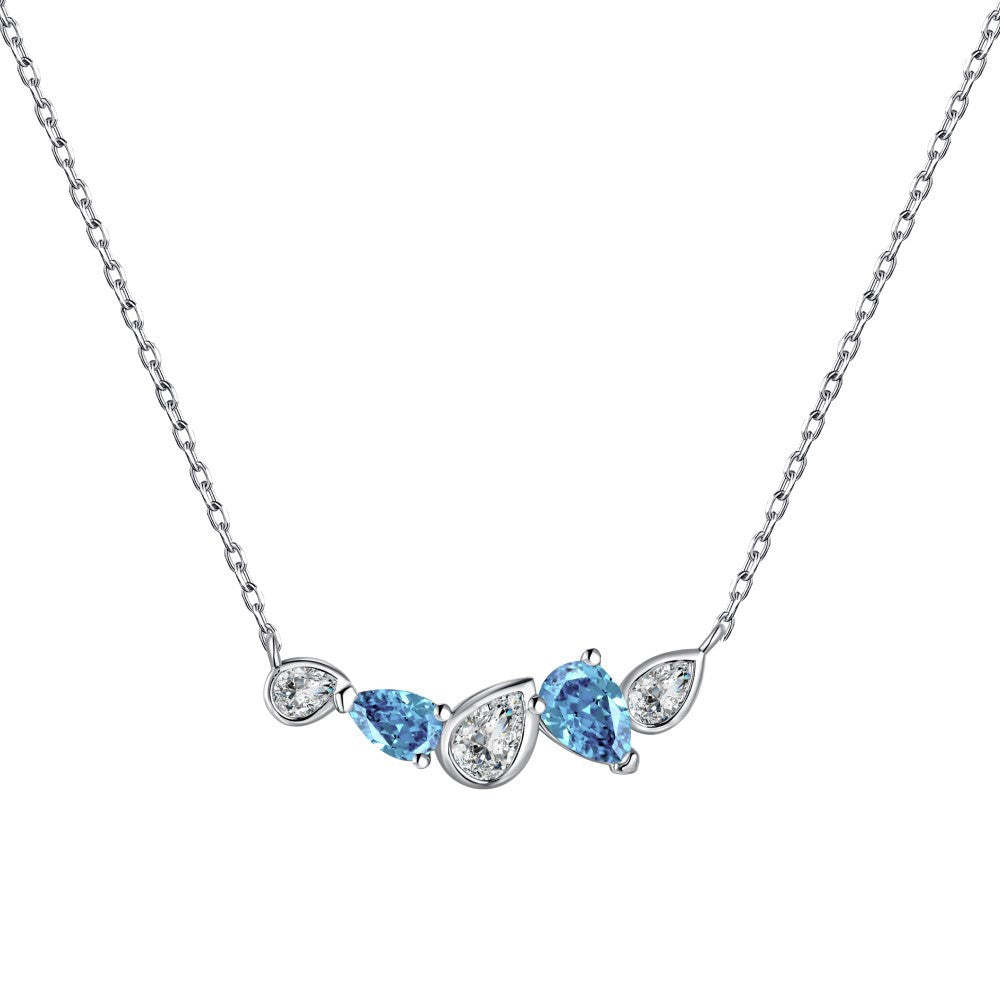 S925 sterling silver necklace female blue pink diamond water drop pear-shaped stitching design niche fashion exquisite versatile clavicle chain-Mix MIx Style