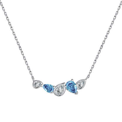 S925 sterling silver necklace female blue pink diamond water drop pear-shaped stitching design niche fashion exquisite versatile clavicle chain-Mix MIx Style