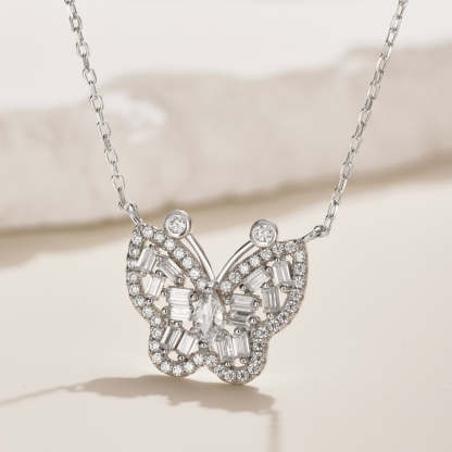 S925 sterling silver butterfly necklace women's marquise-shaped rectangular inlaid butterfly design exquisite clavicle chain neck accessories-Mix MIx Style